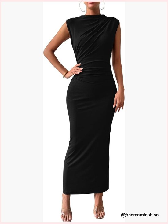 Dresses & Skirts - Ruched Bodycon Maxi Dress Sleeveless Slit Formal Cocktail Wedding Guest